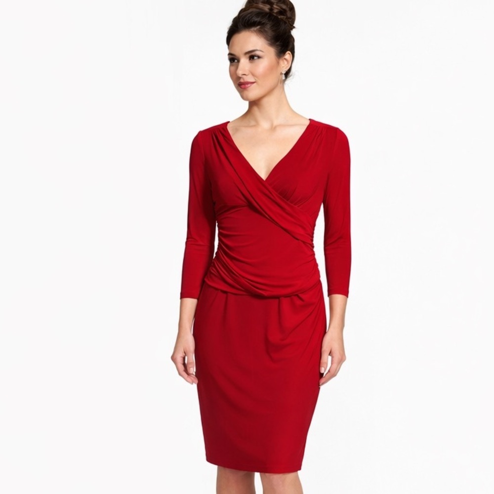 🌻NEW w.tags Carmen Marc Valvo Red Business Cocktail Event Dress Size Medium